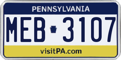 PA license plate MEB3107