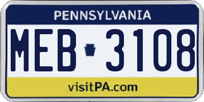 PA license plate MEB3108