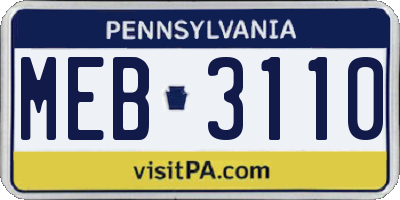 PA license plate MEB3110