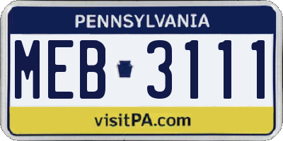 PA license plate MEB3111