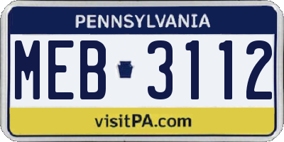 PA license plate MEB3112