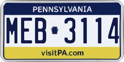 PA license plate MEB3114