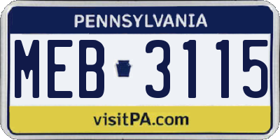 PA license plate MEB3115