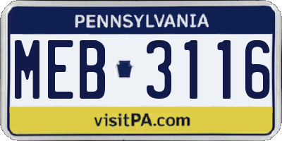 PA license plate MEB3116