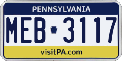 PA license plate MEB3117