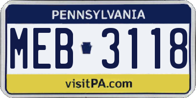 PA license plate MEB3118