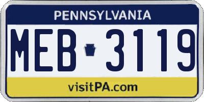 PA license plate MEB3119