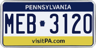 PA license plate MEB3120
