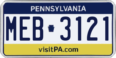 PA license plate MEB3121