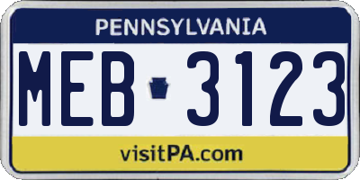 PA license plate MEB3123