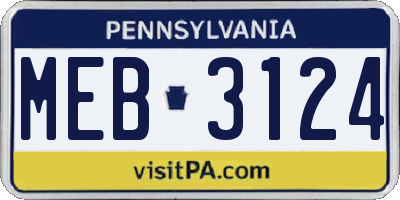 PA license plate MEB3124