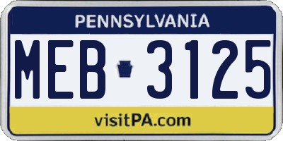 PA license plate MEB3125