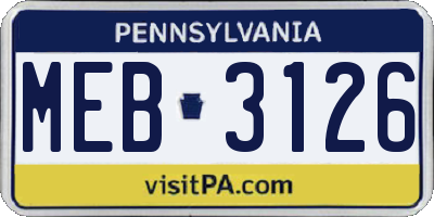PA license plate MEB3126