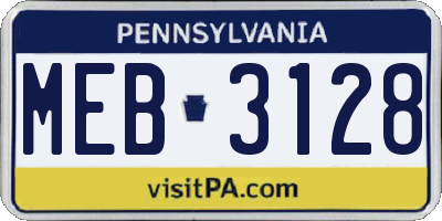PA license plate MEB3128