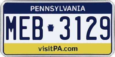 PA license plate MEB3129