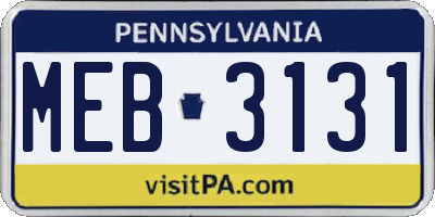 PA license plate MEB3131