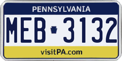 PA license plate MEB3132