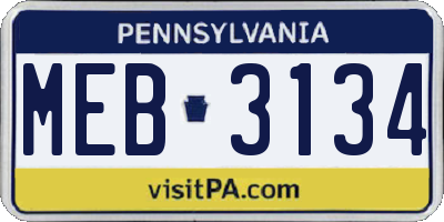 PA license plate MEB3134