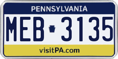 PA license plate MEB3135