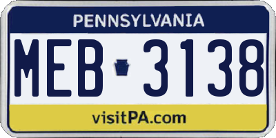 PA license plate MEB3138