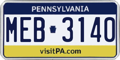PA license plate MEB3140