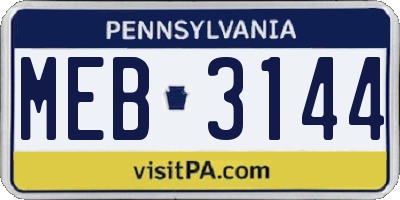 PA license plate MEB3144