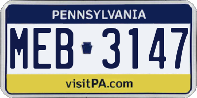 PA license plate MEB3147
