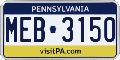 PA license plate MEB3150