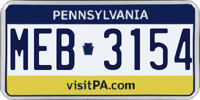 PA license plate MEB3154