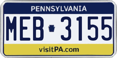 PA license plate MEB3155