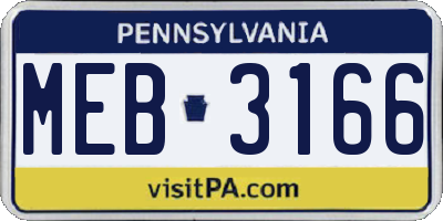 PA license plate MEB3166