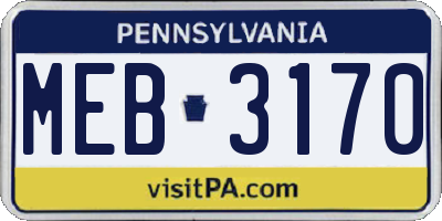 PA license plate MEB3170