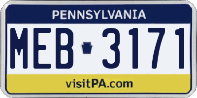 PA license plate MEB3171