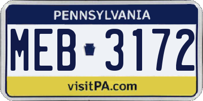 PA license plate MEB3172