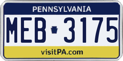PA license plate MEB3175