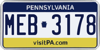 PA license plate MEB3178