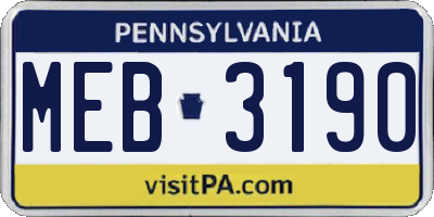 PA license plate MEB3190