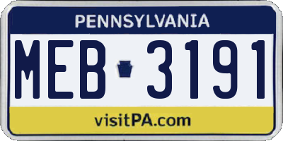 PA license plate MEB3191