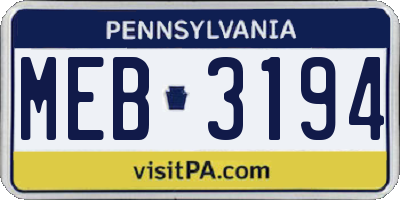 PA license plate MEB3194
