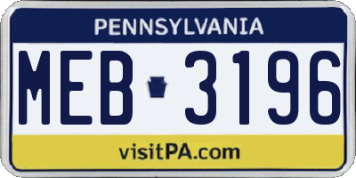 PA license plate MEB3196