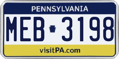 PA license plate MEB3198