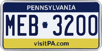 PA license plate MEB3200