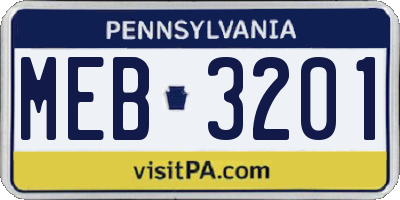 PA license plate MEB3201