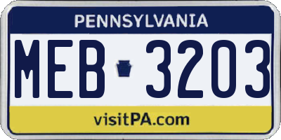 PA license plate MEB3203
