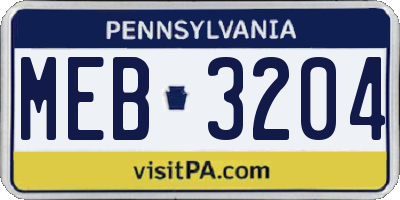 PA license plate MEB3204
