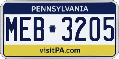 PA license plate MEB3205