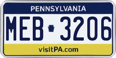 PA license plate MEB3206