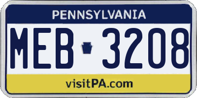 PA license plate MEB3208