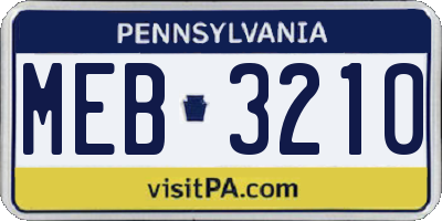 PA license plate MEB3210
