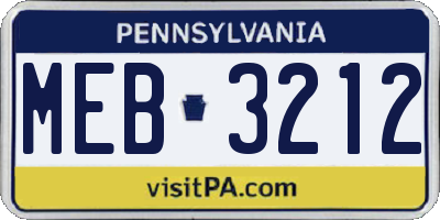 PA license plate MEB3212